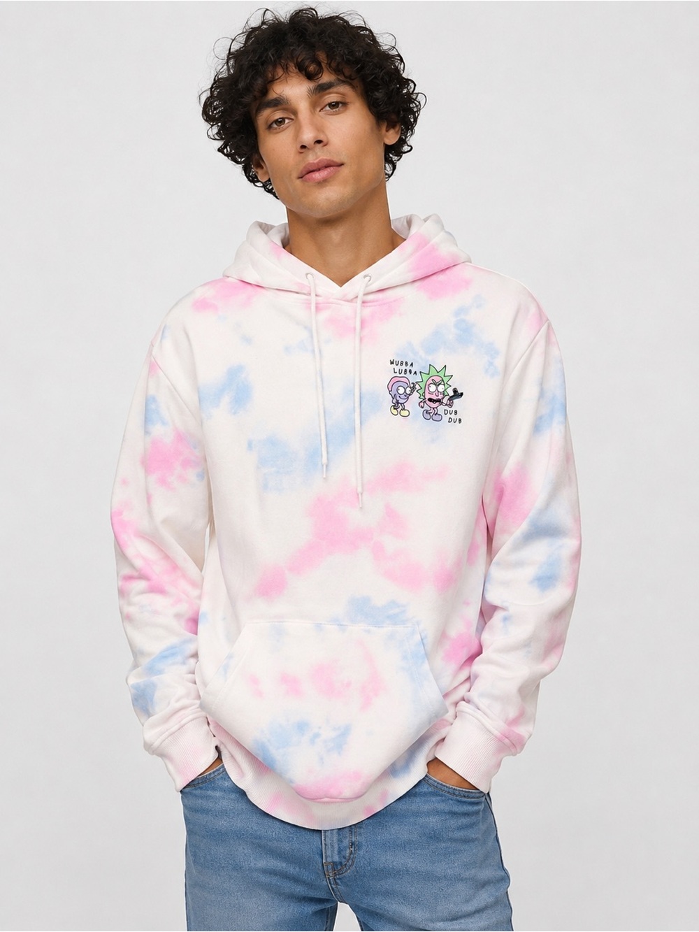 H&M x Cartoon Network Rick and Morty Tie Dye Hoodie Pink Blue Pullover Size M